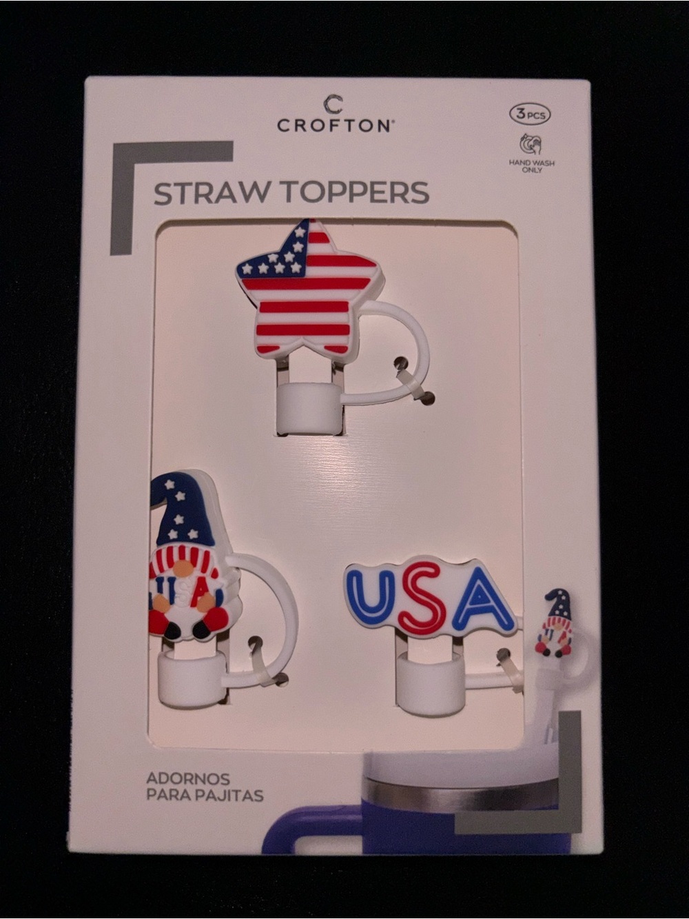 Americana Straw Toppers 3 Piece Patriotic America stars USA red blue white